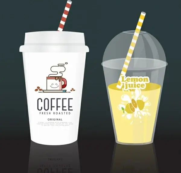 plastic cup icons various realistic colored types