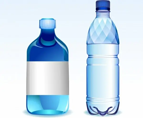 plastic water bottle icons shiny blue design 