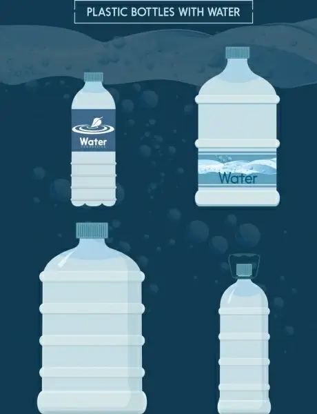 plastic water bottle icons various shapes isolation