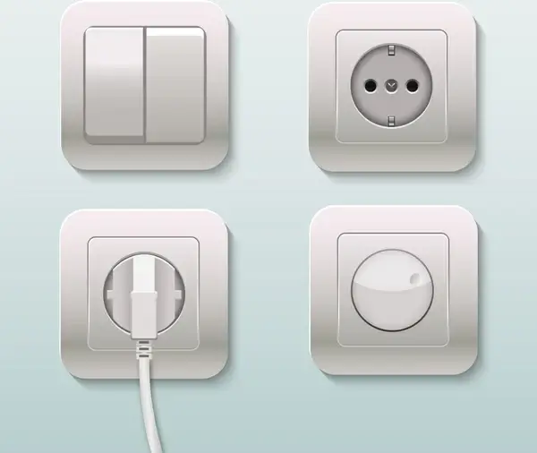plugs sockets and switches realistic vector illustration