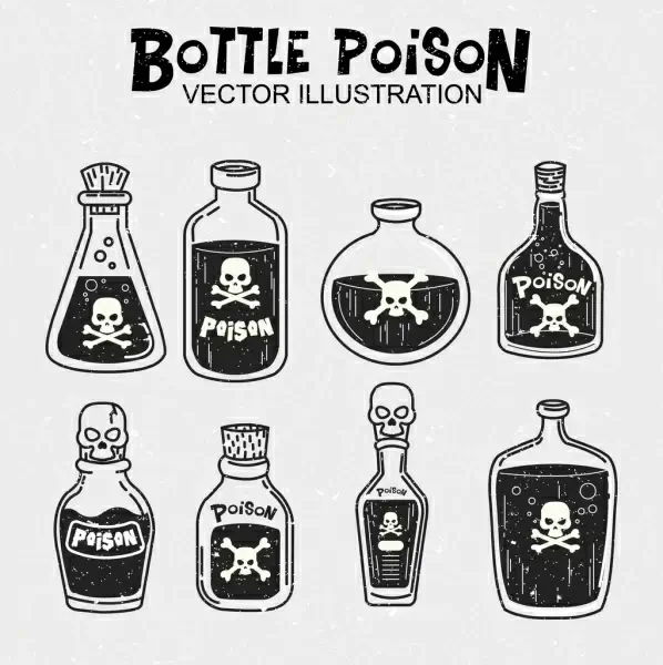 poison bottles icons black white design