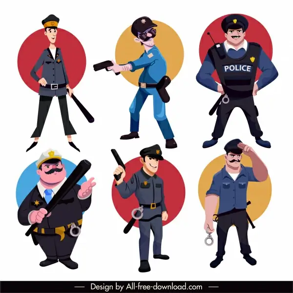 policeman icons funny cartoon characters sketch