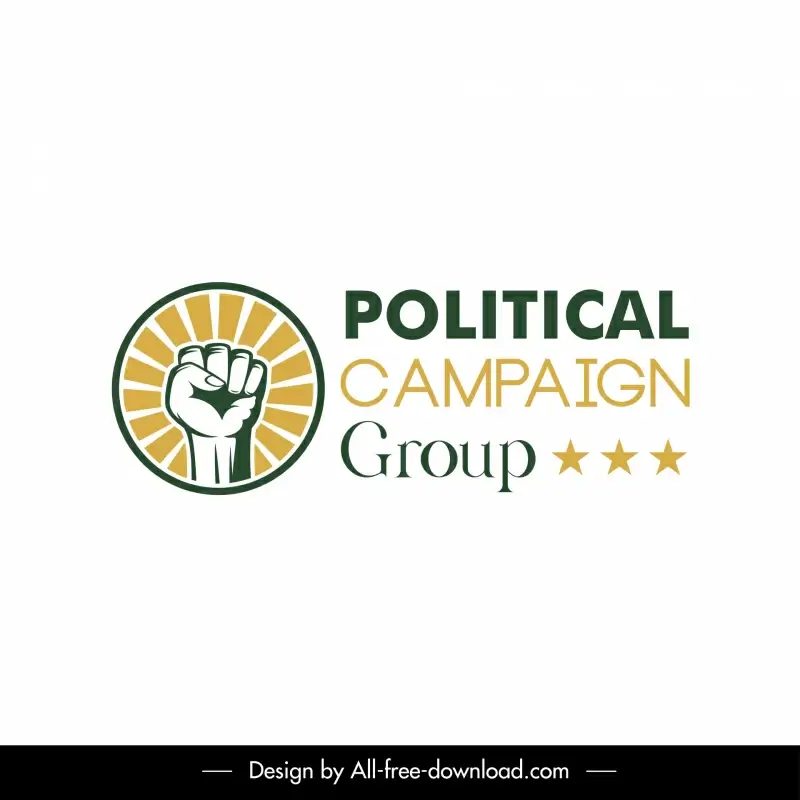 political campaign group logo template classical circle fist texts stars decor