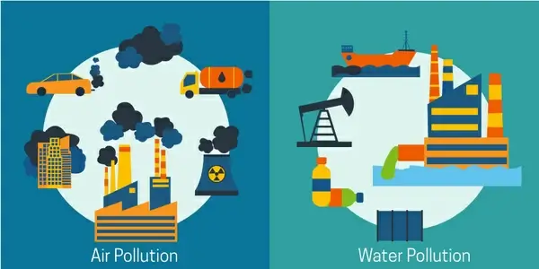 pollution banner vector illustration with cartoon style