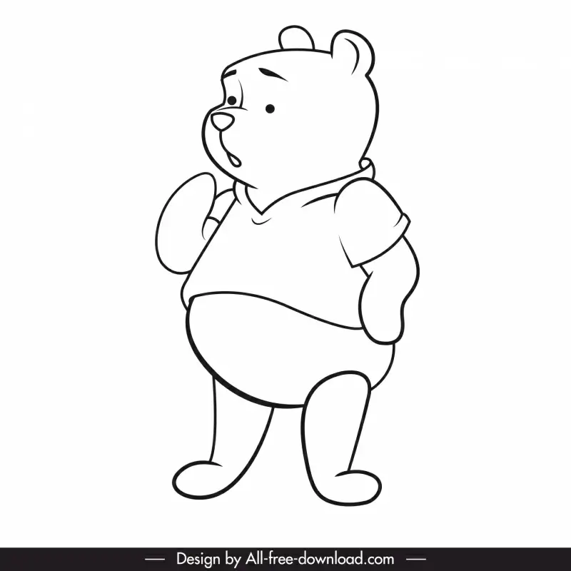 pooh bear icon black white handdrawn cute cartoon sketch