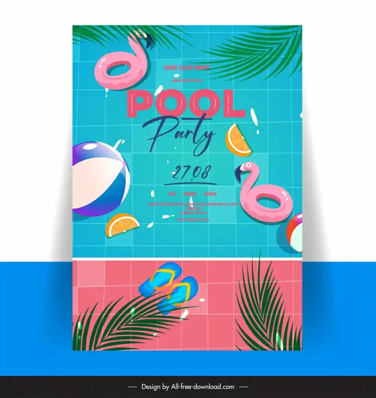 pool party invitation banner template leaf orange pool elements 