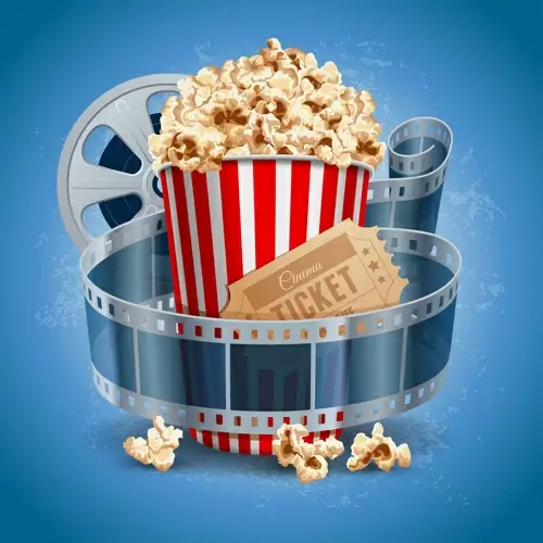 popcorn with film elements vector background