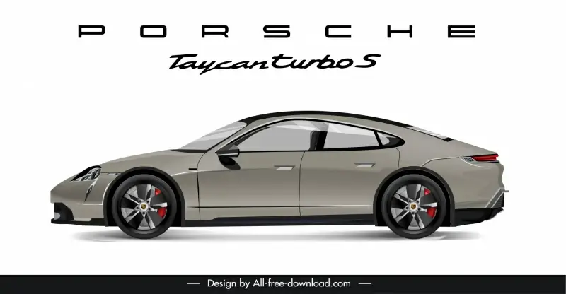 porsche taycan car model advertising template side view sketch