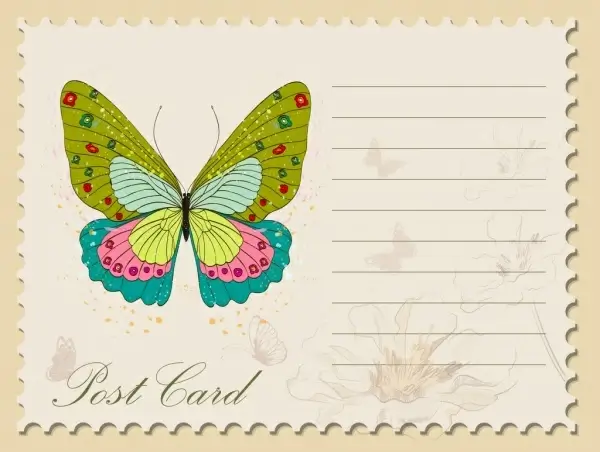 post card template colorful butterfly icon classical design