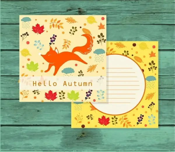 postcard template autumn style flowers fox icons