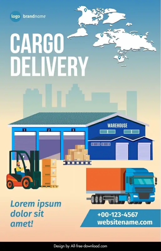 poster cargo delivery advertising template modern elegant warehouse forklift truck outline 