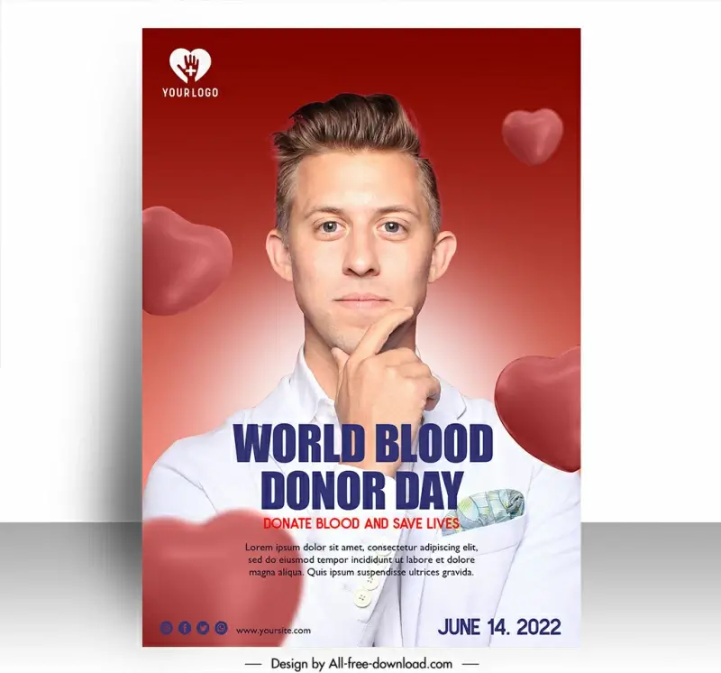 poster donate blood and save lives template elegant doctor shiny hearts sketch modern design 