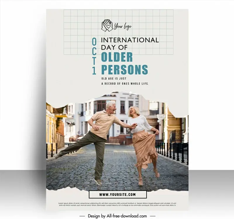 poster happy international day of older persons template dynamic realistic dancing couple sketch