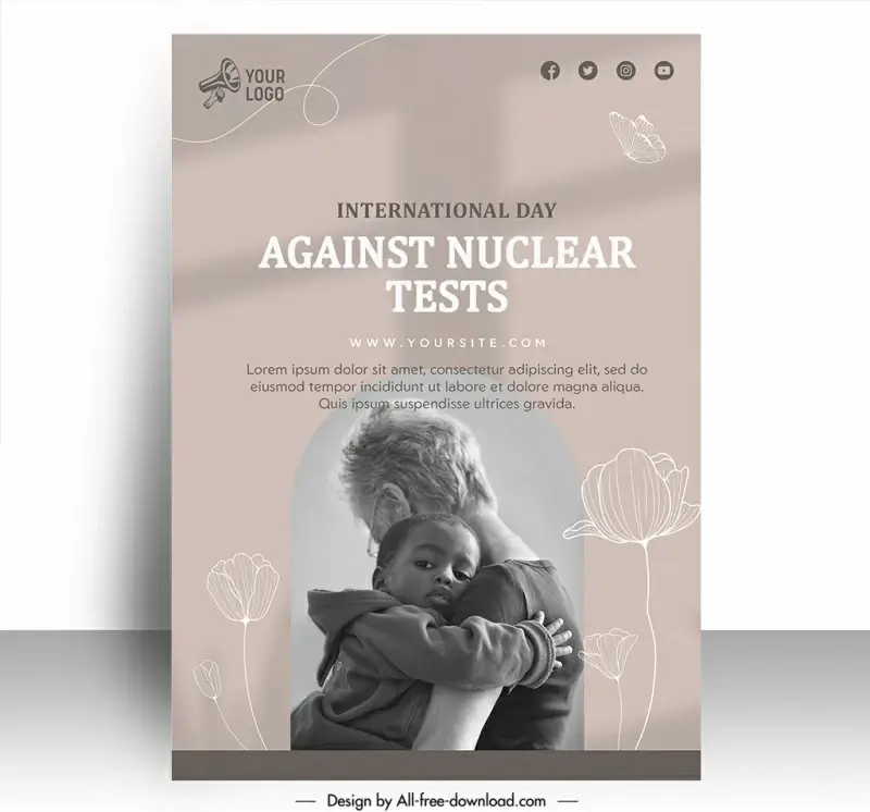 poster international day against nuclear tests template child care sketch handdrawn flowers decor