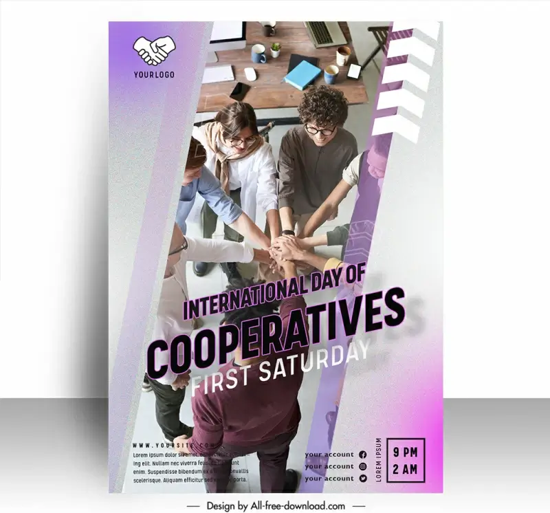 poster international day of cooperatives template dynamic realistic design workplace scene sketch