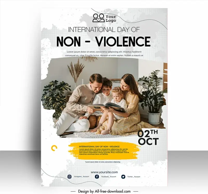 poster international day of non violence template happy family together sketch modern realistic design 