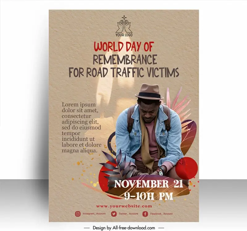 poster international day of remembrance for road traffic victims template praying man sketch candle light decor