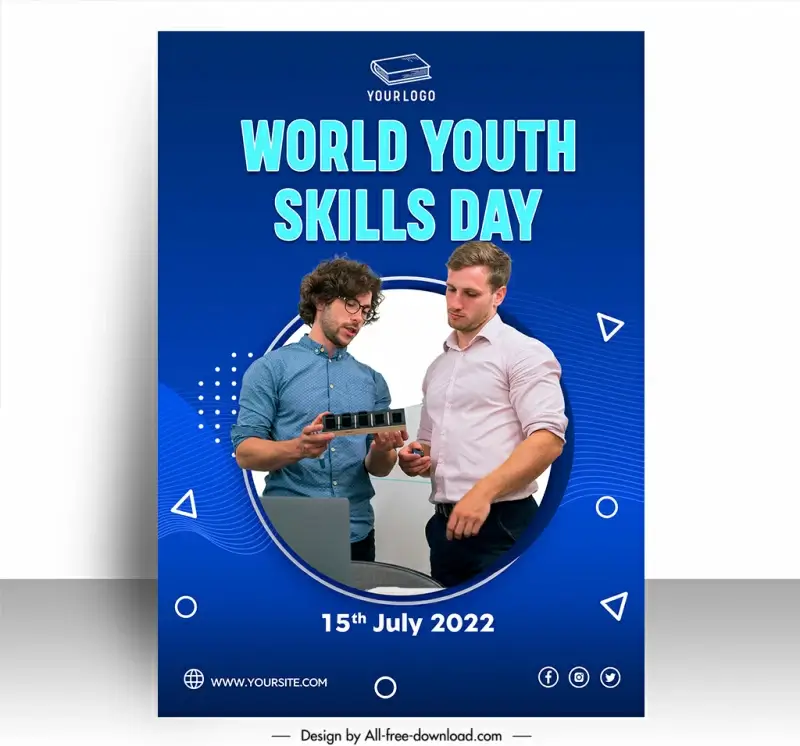 poster international world youth skills day template modern realistic design men communicate sketch
