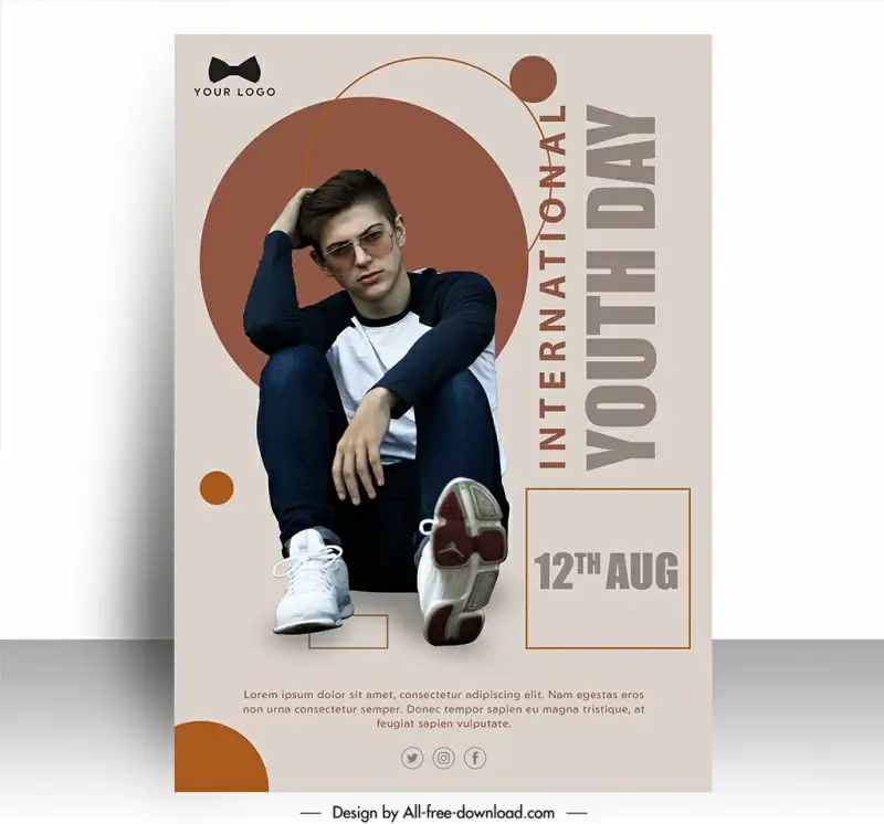 poster international youth day template handsome man posing sketch modern realistic design 