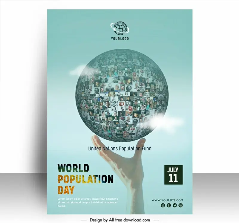 poster world population day template modern realistic globe hand design 