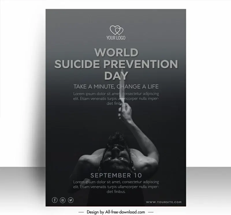 poster world suicide prevention day template dark retro design man with knife sketch