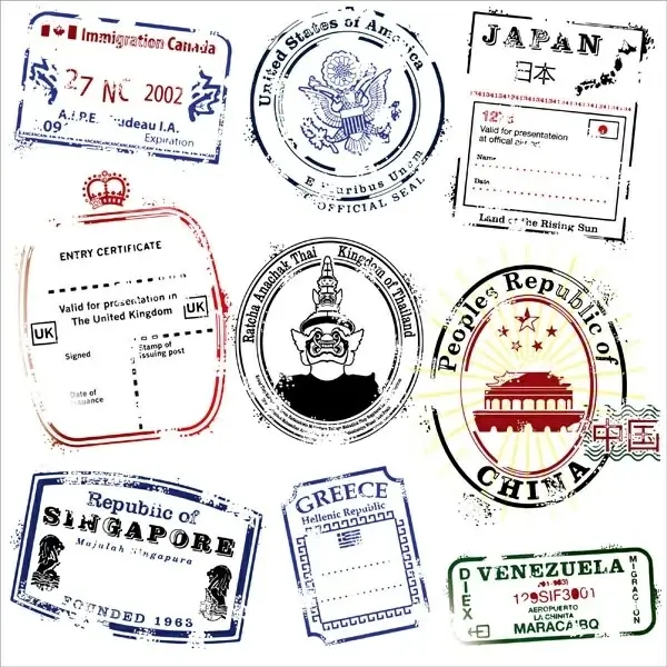 postmarks vector in several countries