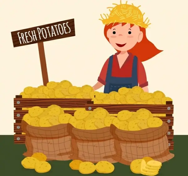 potato sale drawing female seller display icons