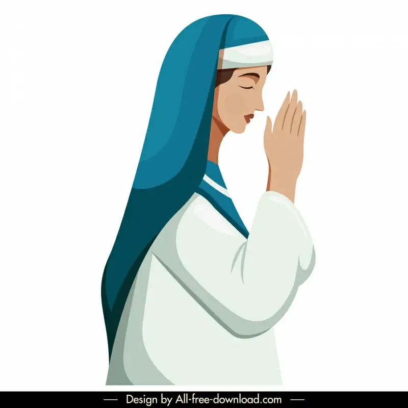 praying nun icon cartoon character design