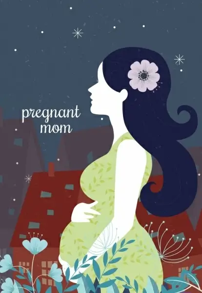 pregnant mom drawing colored classical cartoon design