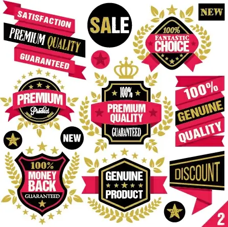 premium quality ribbon labels with sticker vector