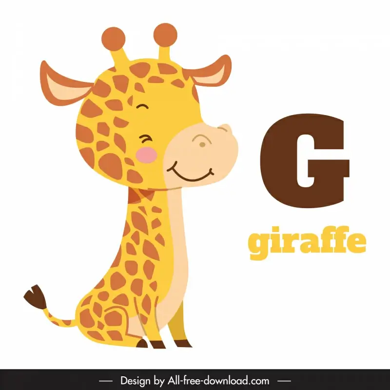 preschool education design elements lovely baby giraffe g text outline handdrawn cartoon design