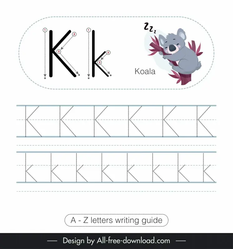 preschool writing guide worksheet template koala animal icon tracing letters k outline  