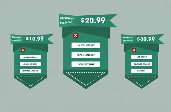 price table sets design with green webpage styles