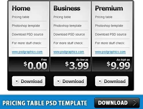 Pricing Table Free PSD template