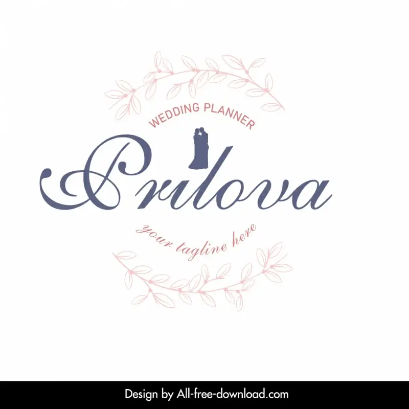 prilova wedding planner logo template elegant flat silhouette calligraphy couple leaves decor
