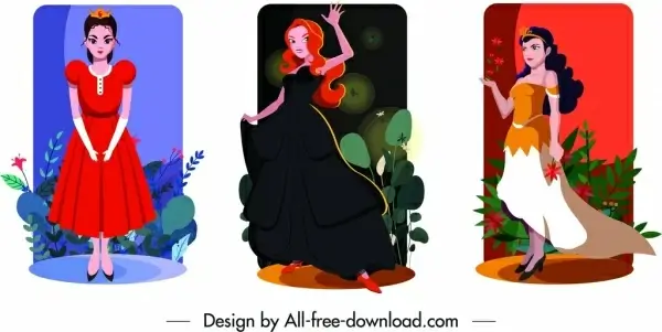 princess card templates colored cartoon characters decor