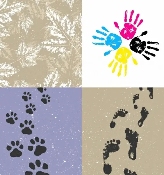 print marks background sets leaf hand foot icons