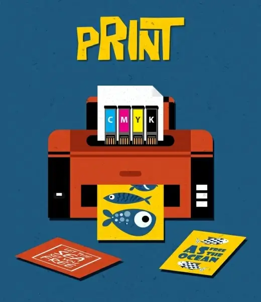 print work banner modern machine icon multicolored design