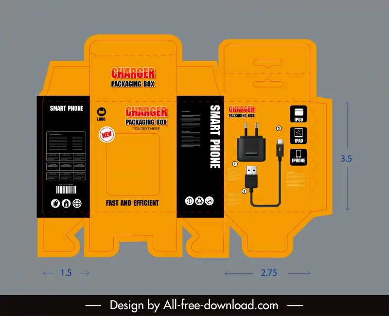 printed charger packaging box template flat modern papercut design