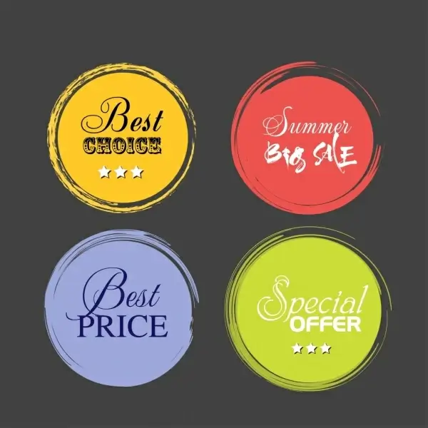 product promotion labels colored round retro style