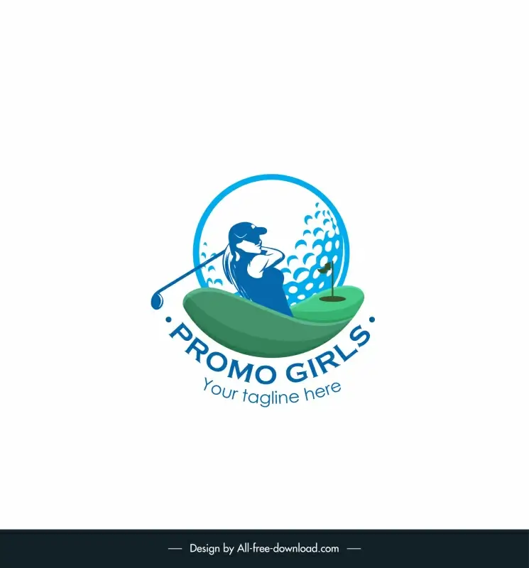 promo girls logo template silhouette dynamic golfer sketch