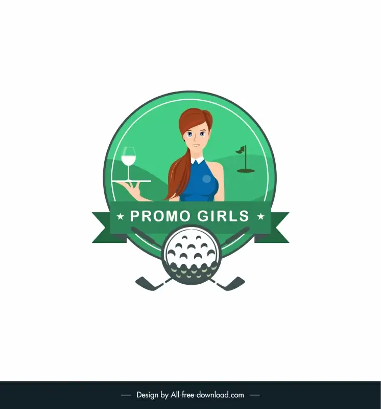 promo girls logotype symmetric design isolated cute lady golf elements sketch