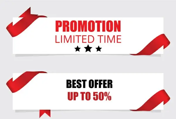 promotion banner with red ribbon