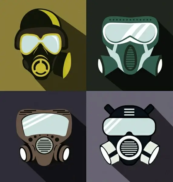 protective masks icons dark contemporary design