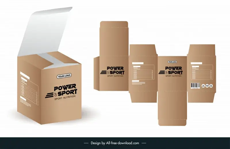 protein powder corrugated box packaging design elements 3d sketch