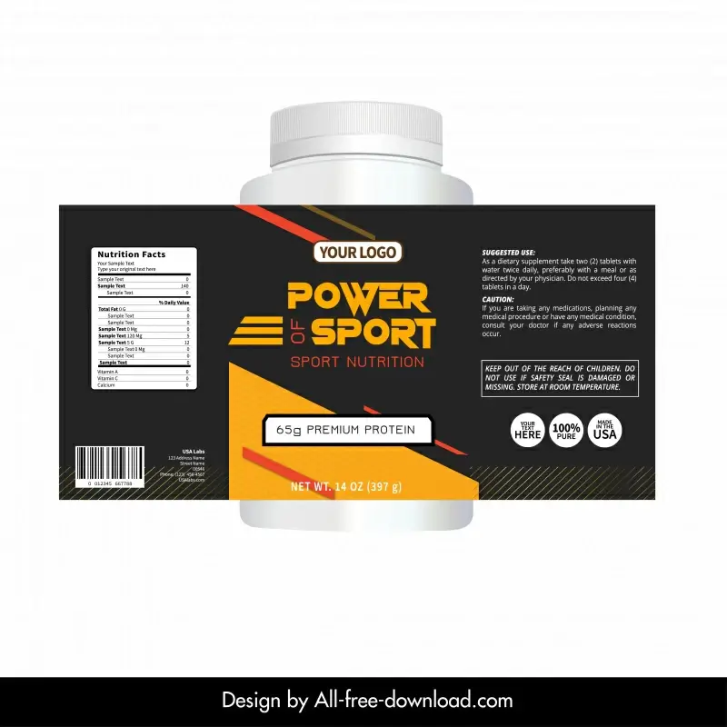 protein powder labels template elegant contrast 