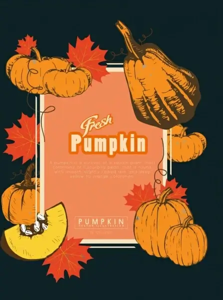 pumpkin advertisement multicolored retro design leaves decor