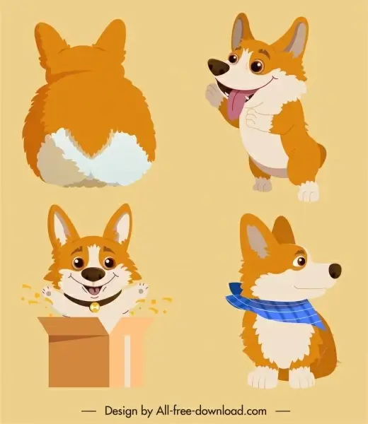 puppy icons cute stylized cartoon design