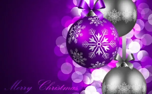 christmas banner bokeh baubles decor violet grey design