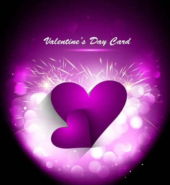 valentine card violet hearts decoration sparkling bokeh background